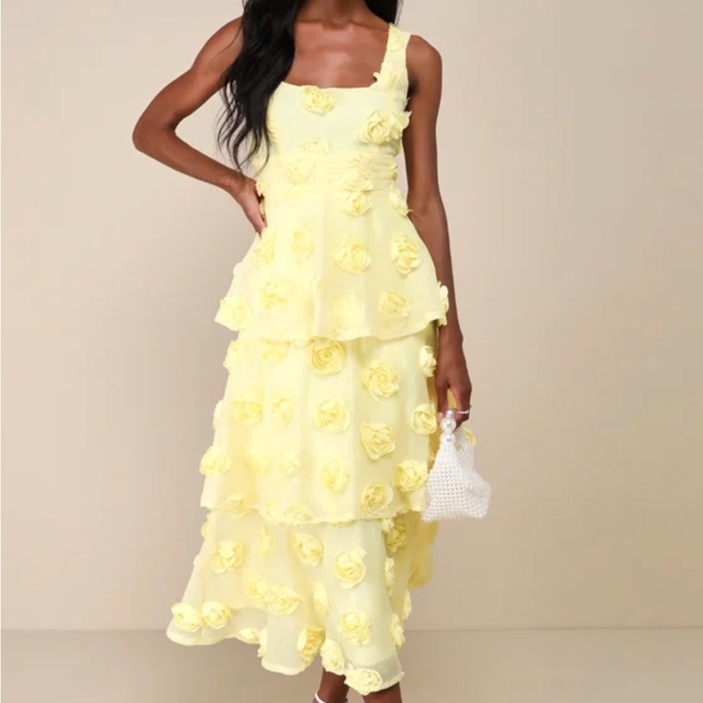 Lulu's Yellow Floral Midi Dress